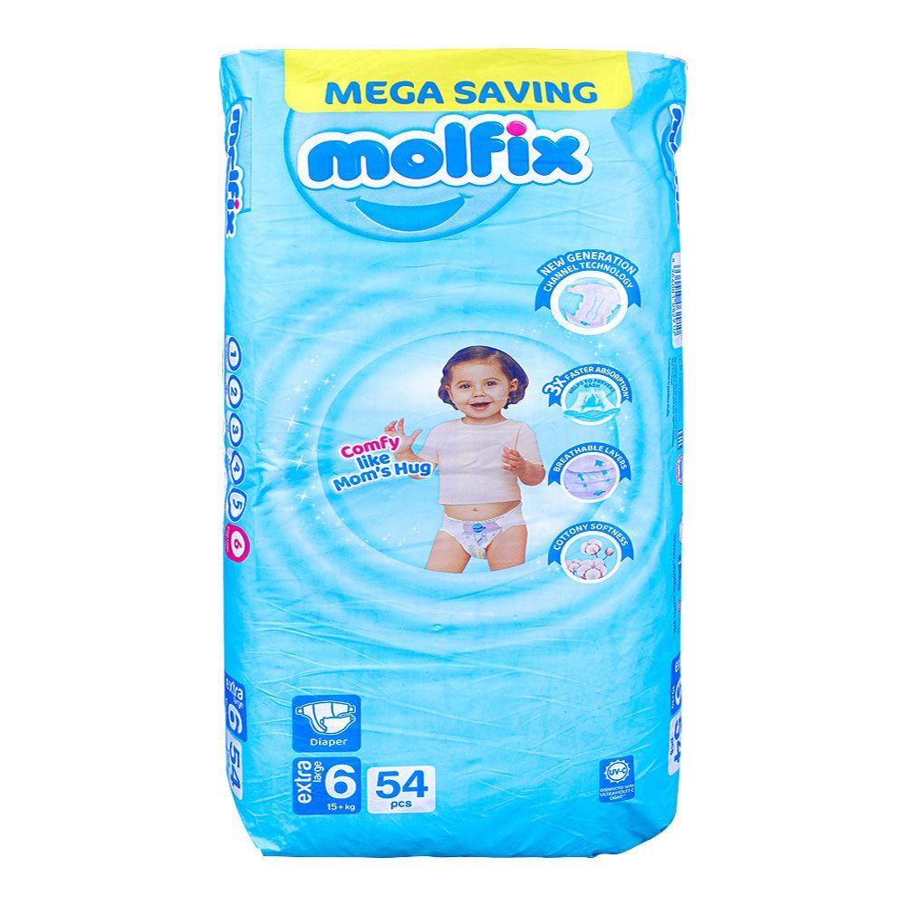 Molfix Diapers No.6 Extra Large 15+ Kg 54Pcs Mega Pack