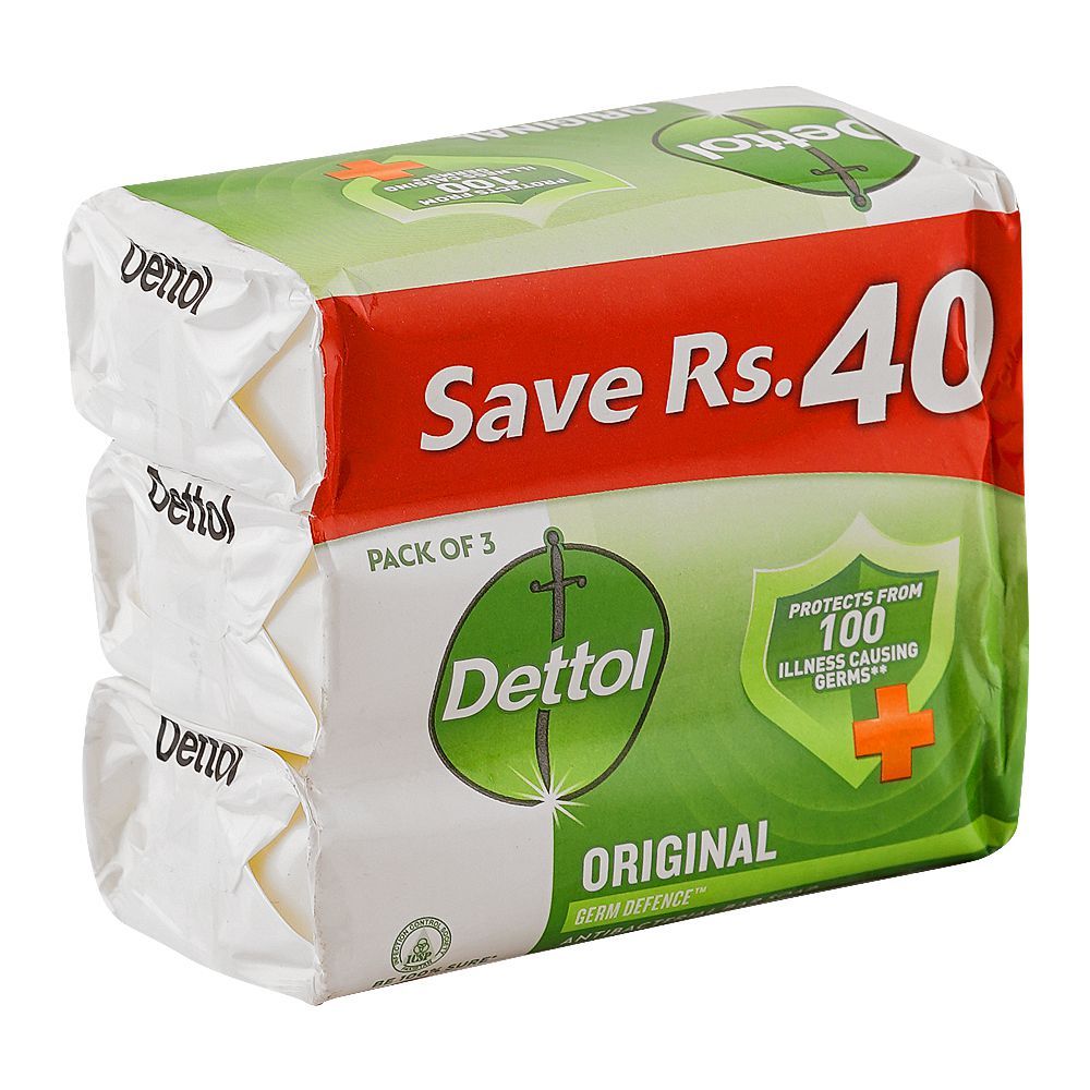 Dettol Original Antibacterial Bar Soap 3 in 1 Pack 160gm