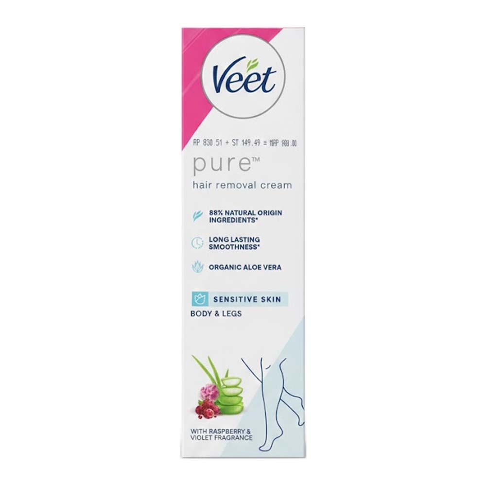 Veet Pure Hair Removal Cream with Raspberry & Violet Fragrance for Sensitive Skin Body & Legs 100gm