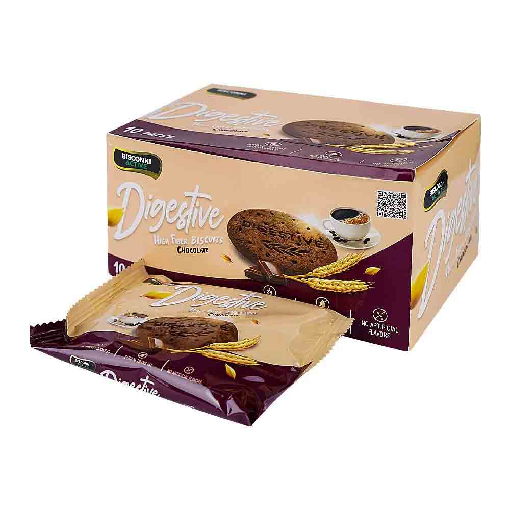Bisconni Digestive High Fiber Chocolate Biscuits 10 Packs Box