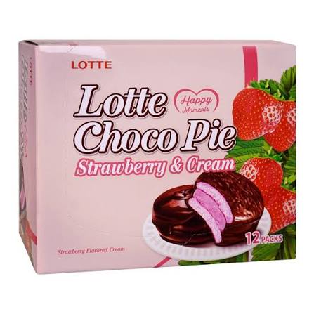 Lotte Choco Pie Strawberry Flavored Marshmallow 12 Packs Box