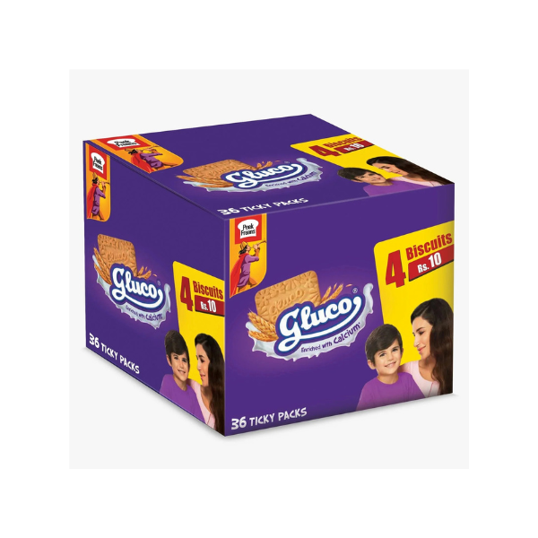 Peek Freans Gluco Biscuits 36 Ticky Packs Box
